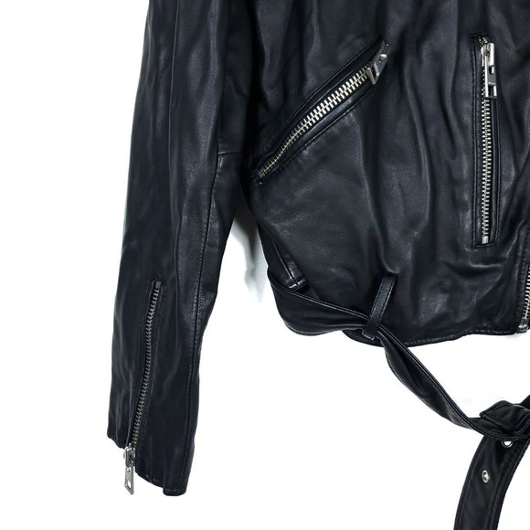 All Saints Black Leather Moto Jacket with Notched Lapel - Picture 6 of 11